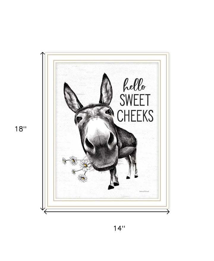 Hello Sweet Cheeks Donkey Black Framed Print Bathroom Wall Art