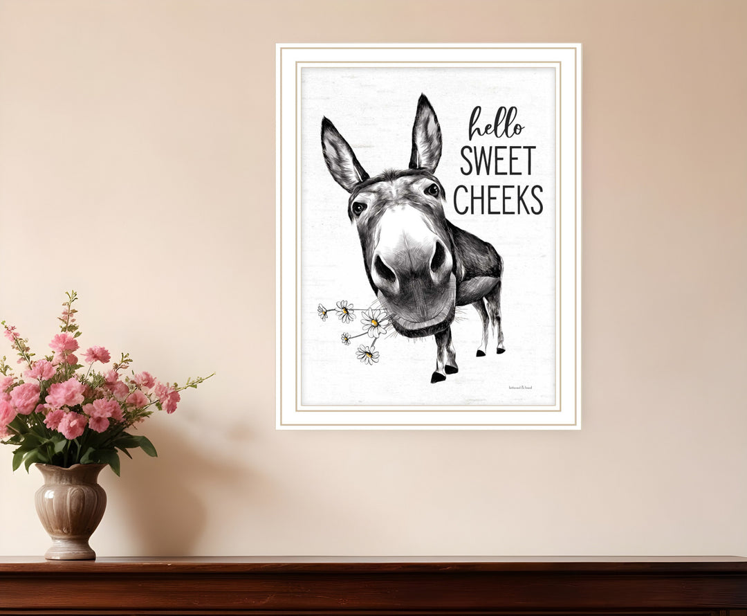 Hello Sweet Cheeks Donkey Black Framed Print Bathroom Wall Art