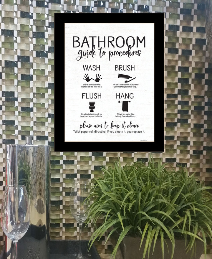 Bathroom Guide Black Framed Print Bathroom Wall Art