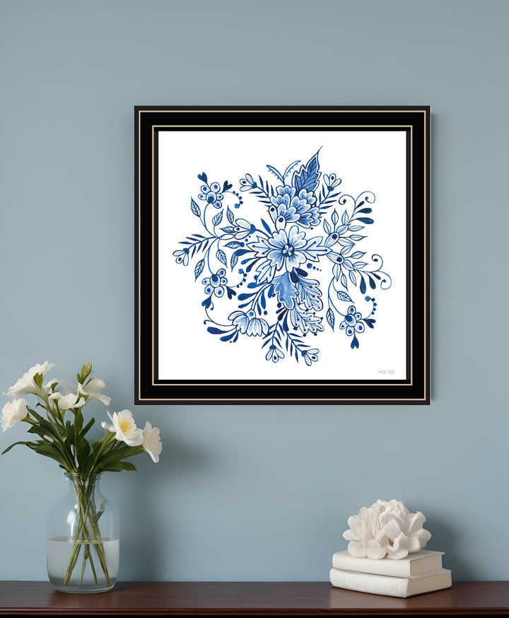 Floral Calligraphy Sketches Black Framed Print Wall Art