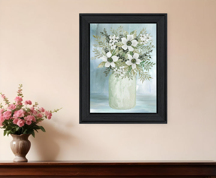 White Blooms Black Framed Print Wall Art