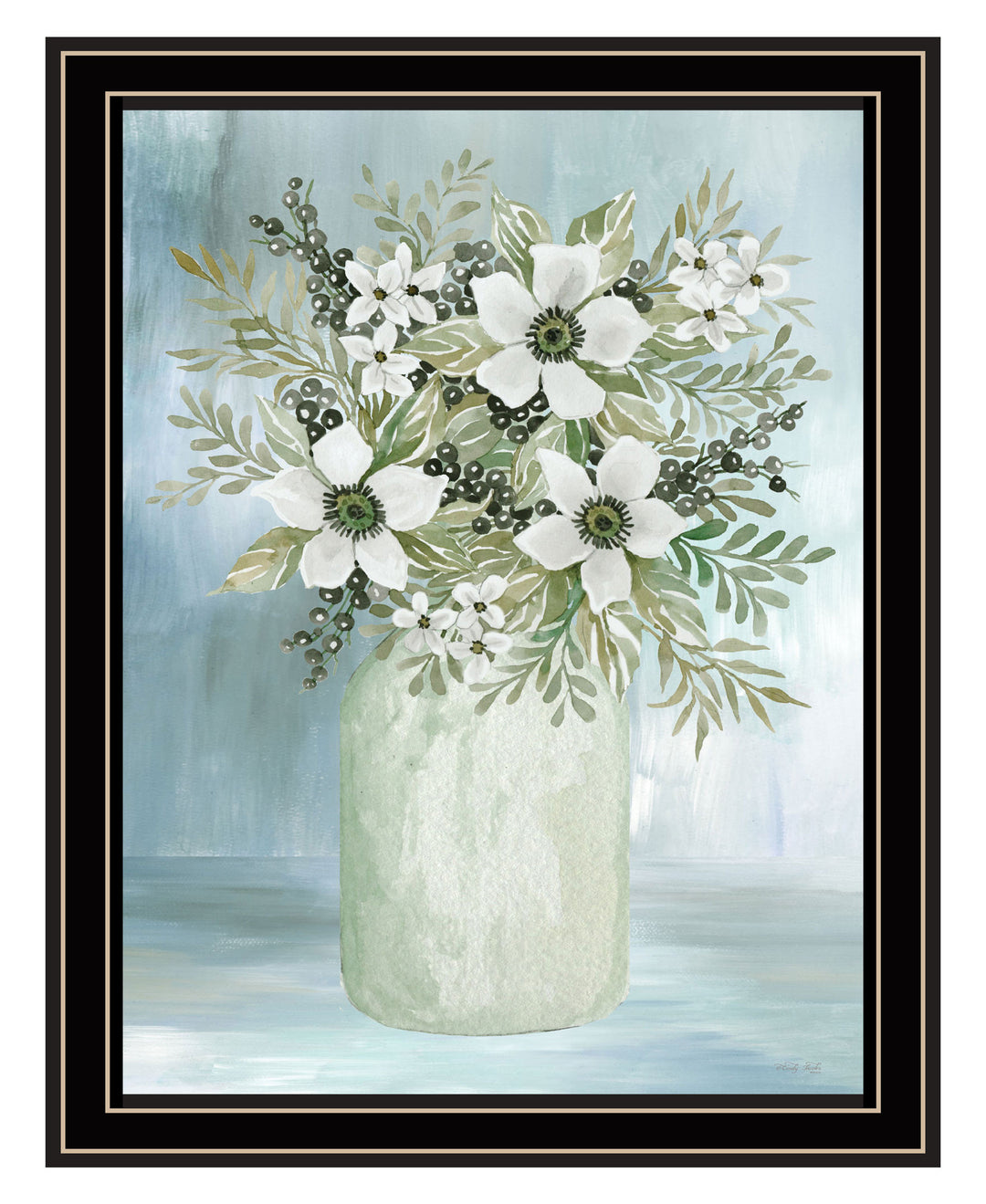 White Blooms Black Framed Print Wall Art