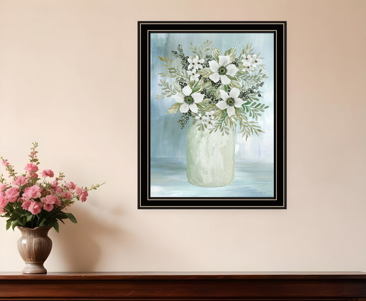 White Blooms Black Framed Print Wall Art