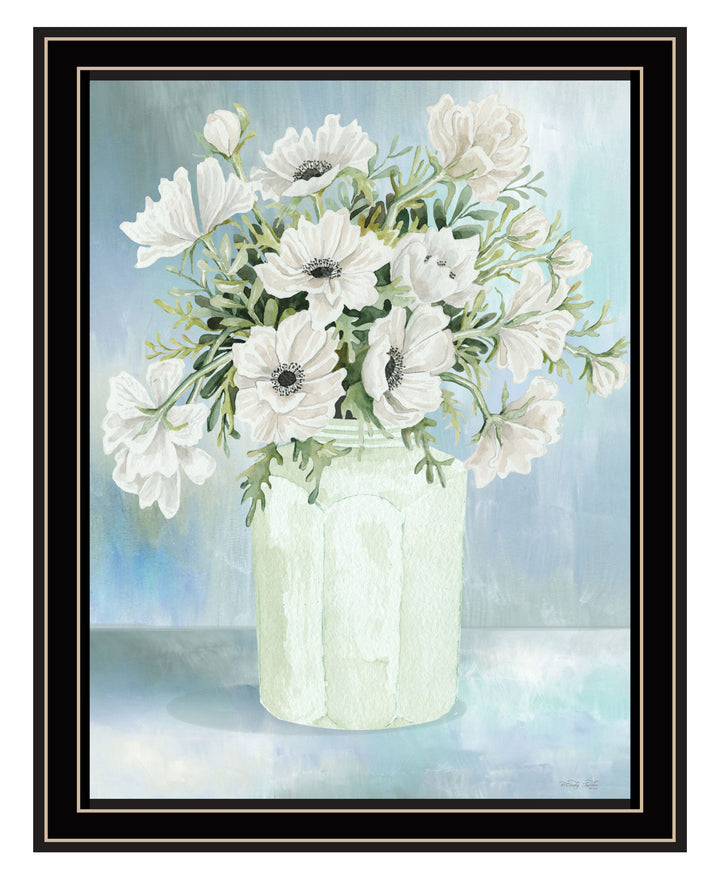 White Blooms Black Grooved Framed Print Wall Art