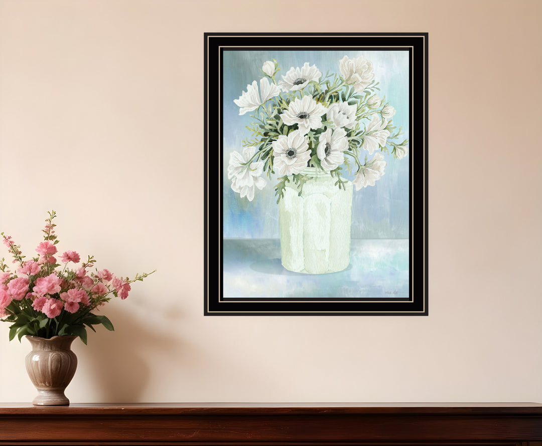 White Blooms Black Grooved Framed Print Wall Art