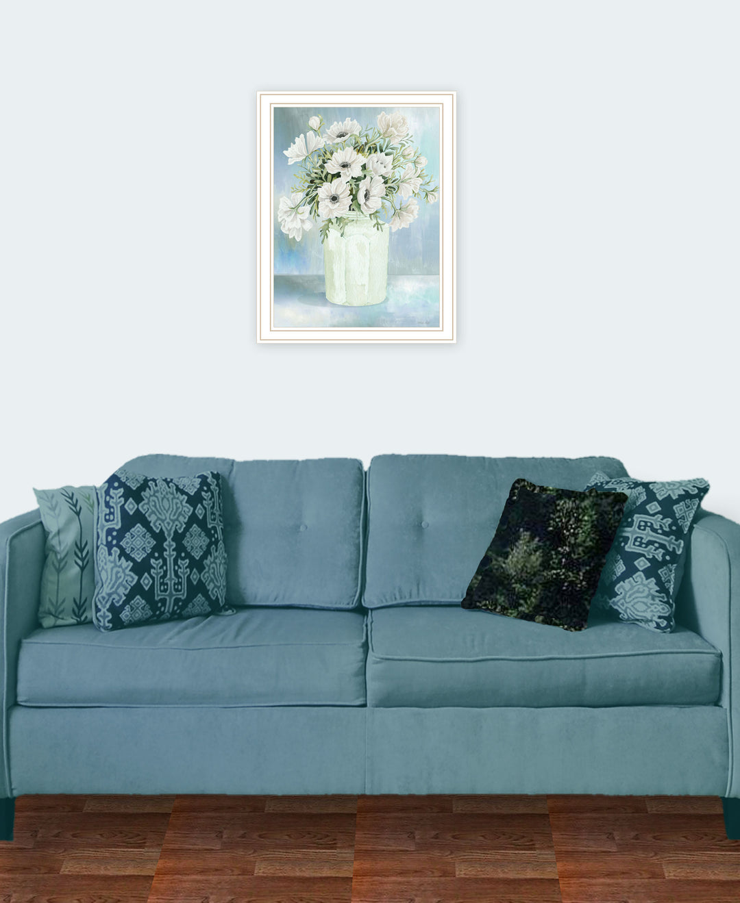 White Blooms Black Grooved Framed Print Wall Art