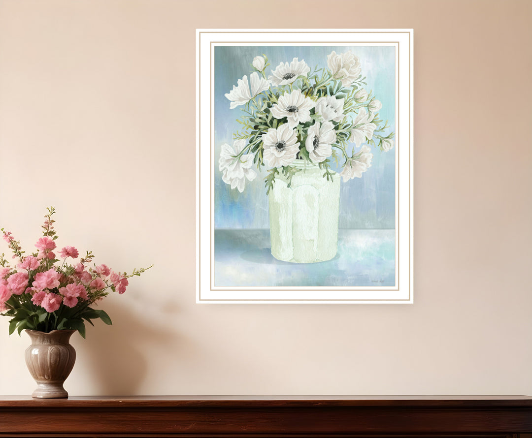 White Blooms Black Grooved Framed Print Wall Art