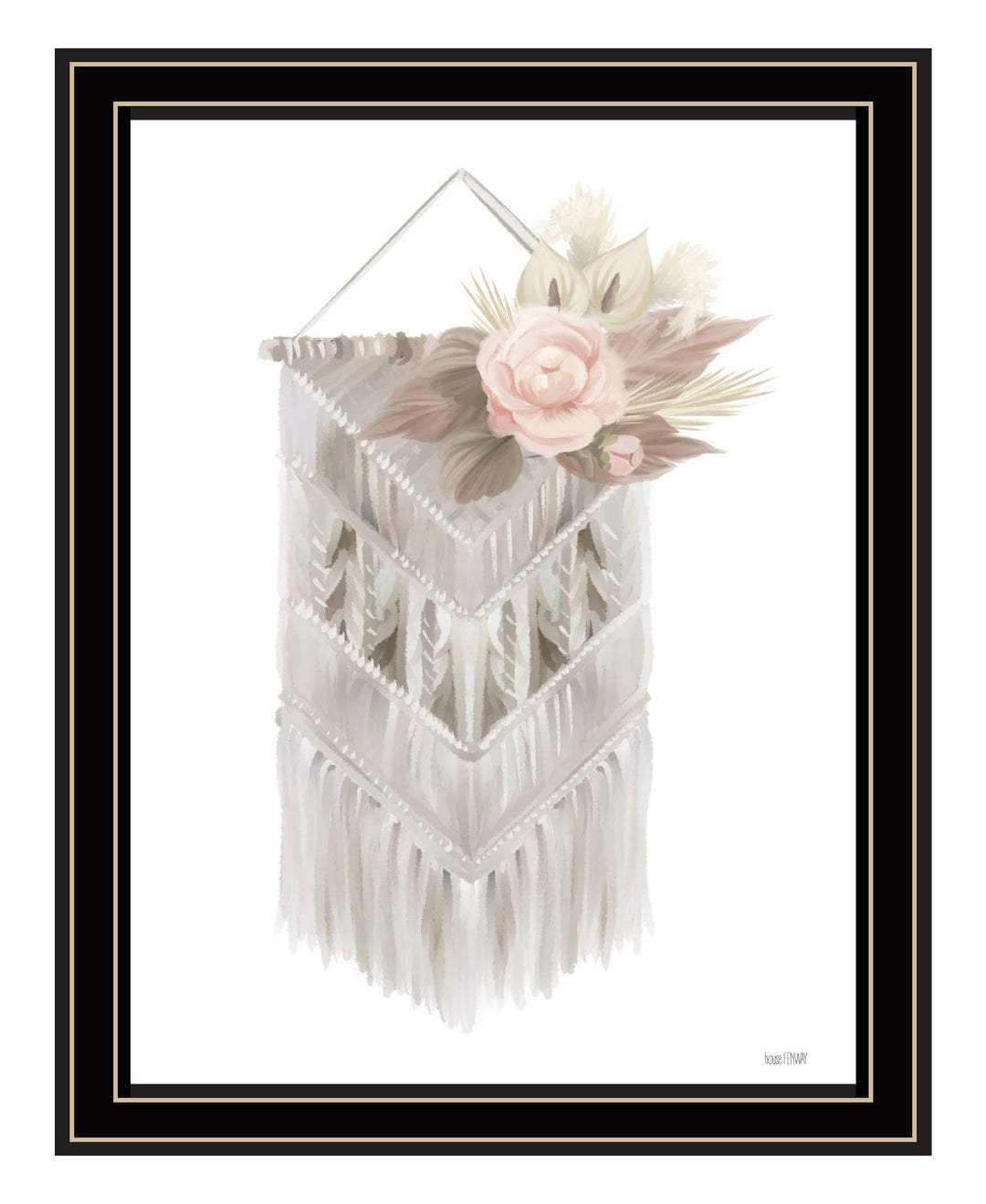 BOHEMIAN MACRAME Black Framed Print Wall Art