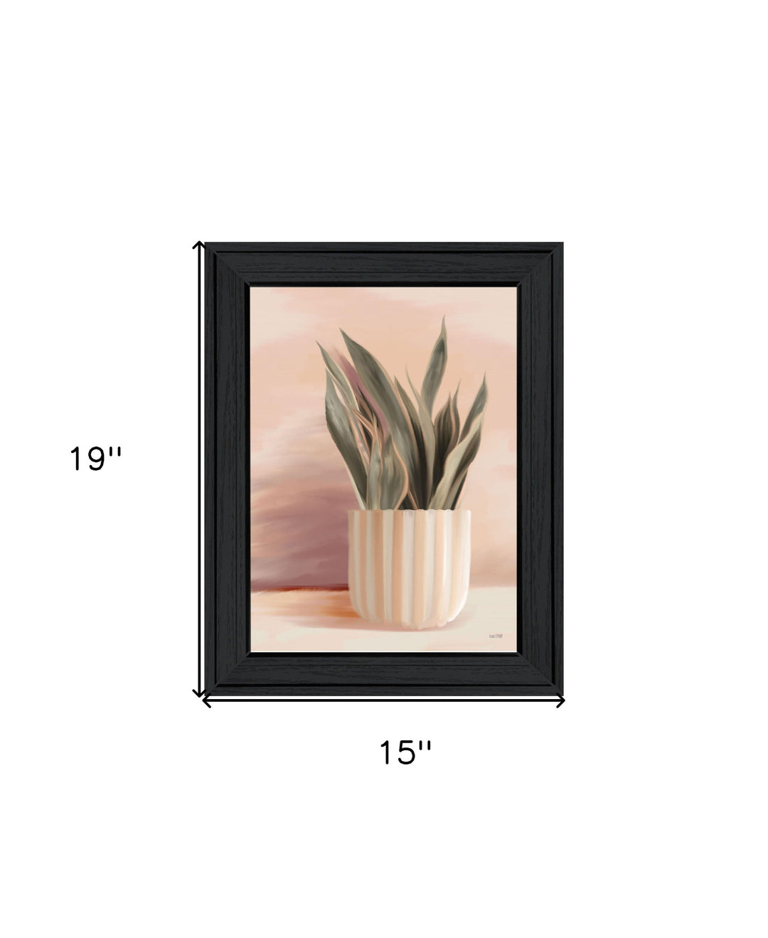 Striped Bohemian Plant Black Framed Print Wall Art