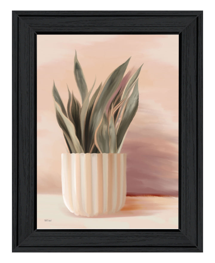 Striped Bohemian Plant Black Framed Print Wall Art