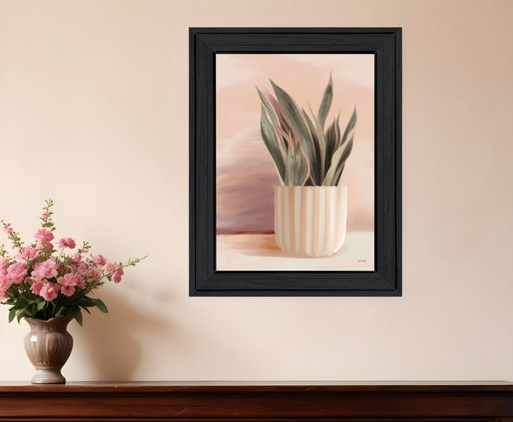 Striped Bohemian Plant Black Framed Print Wall Art