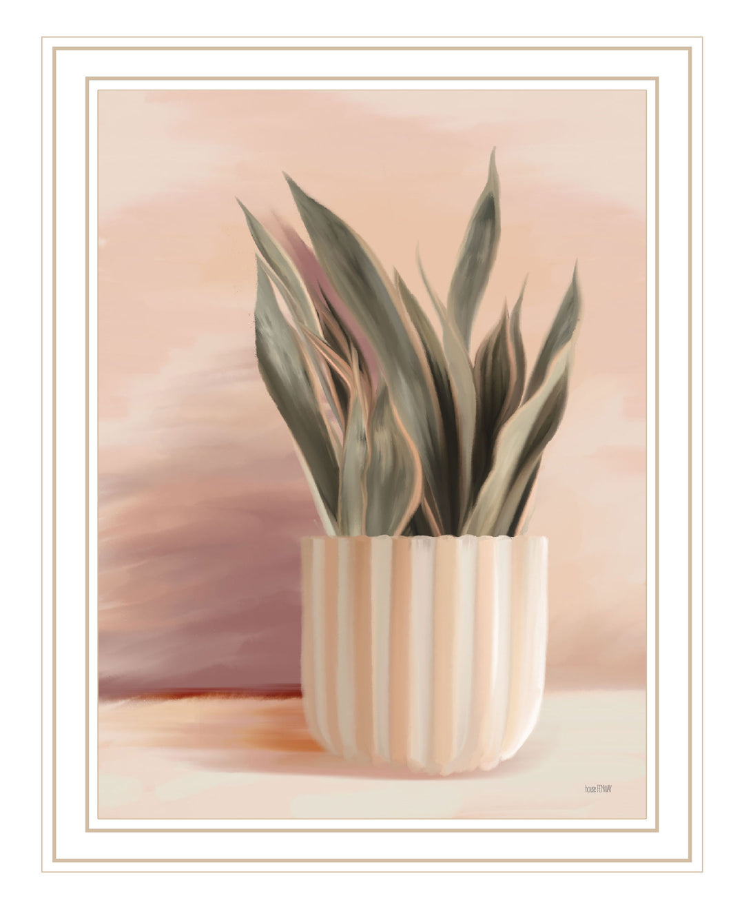 Striped Bohemian Plant Black Framed Print Wall Art