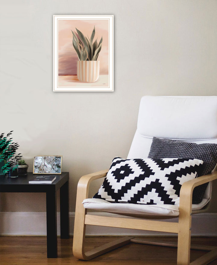 Striped Bohemian Plant Black Framed Print Wall Art