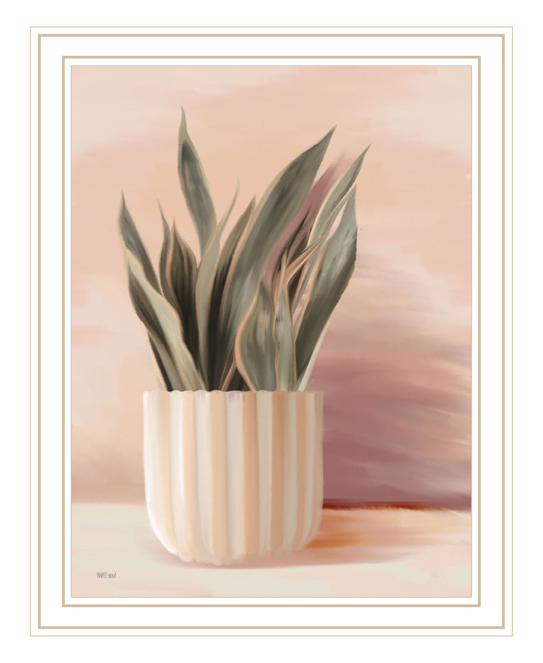 Striped Bohemian Plant Black Framed Print Wall Art