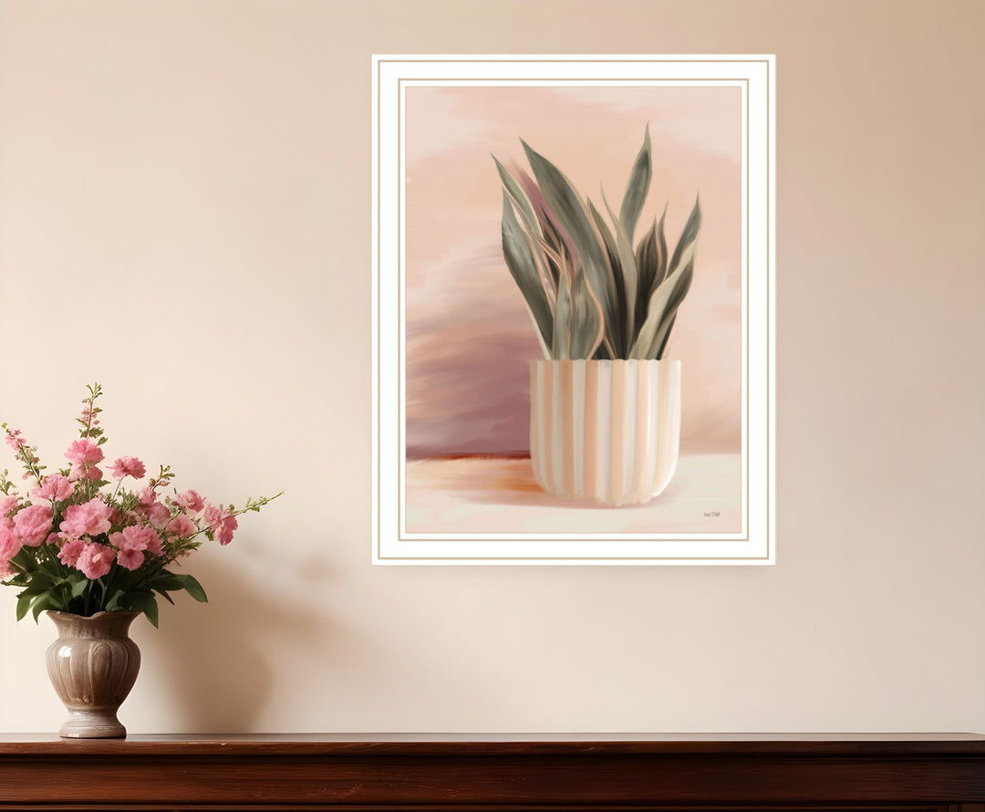 Striped Bohemian Plant Black Framed Print Wall Art