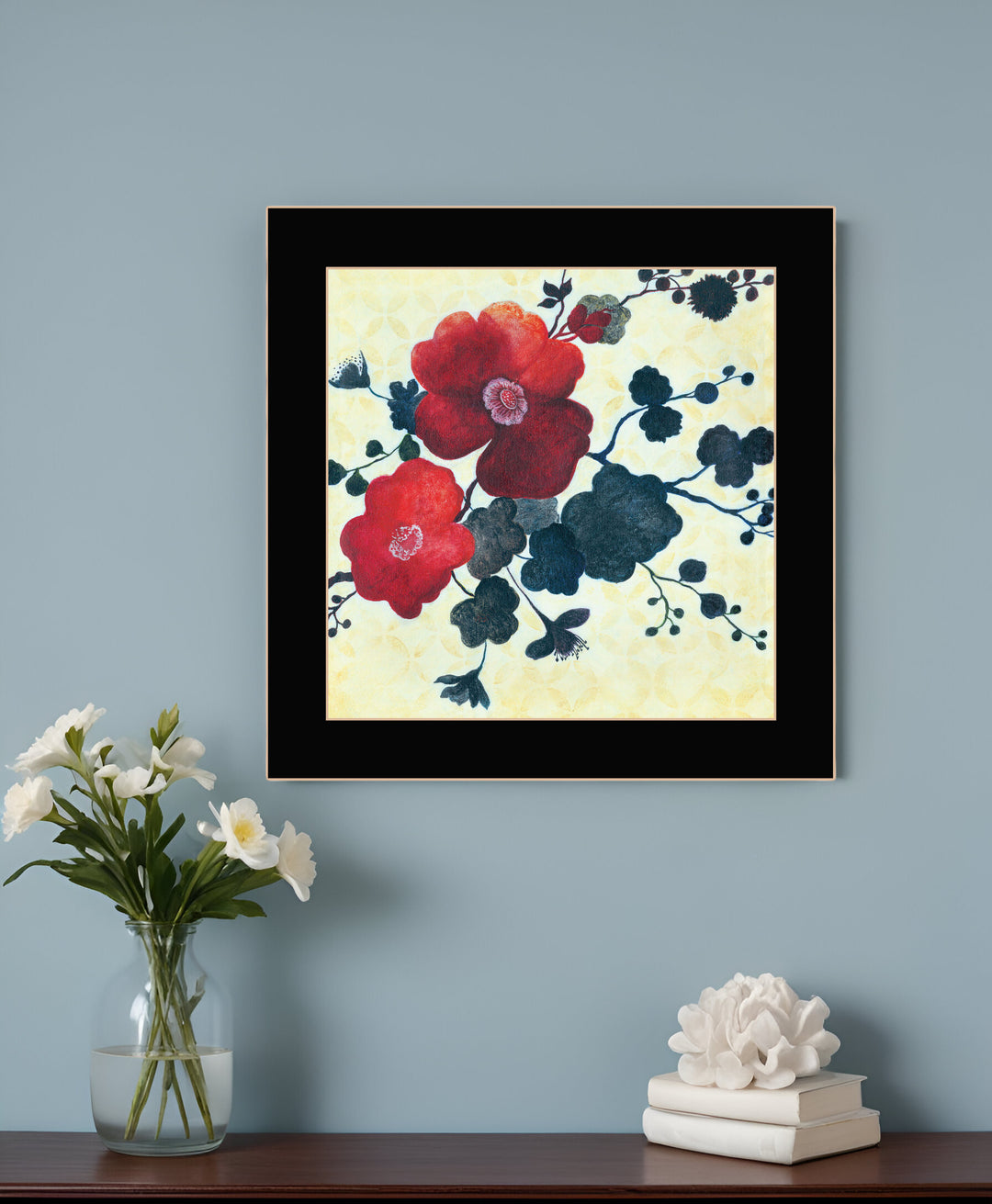 Japanese Blossoms Black Framed Print Wall Art