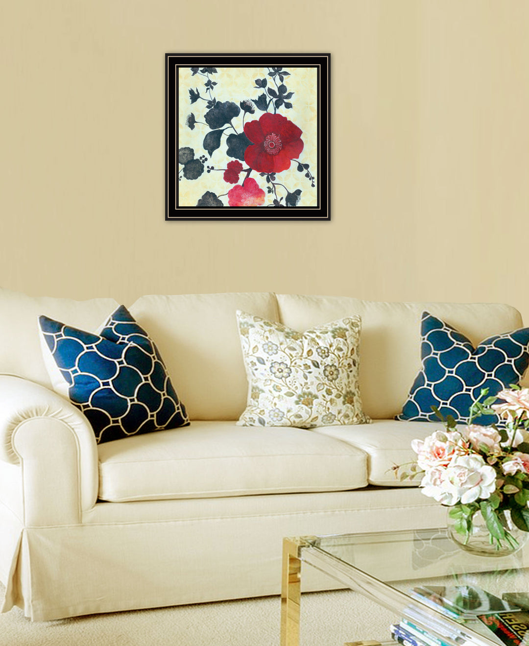 Japanese Blossoms Black Framed Print Wall Art