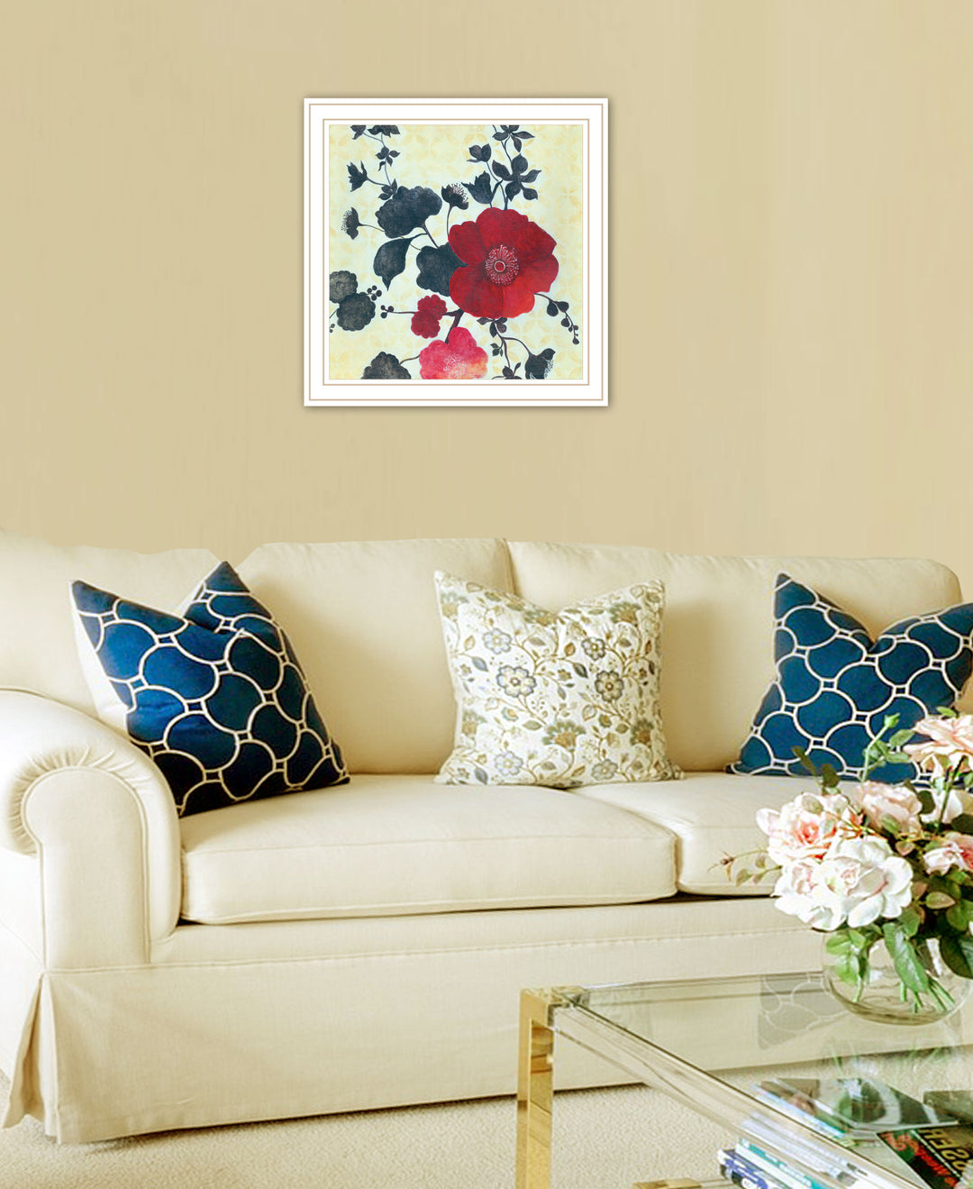 Japanese Blossoms Black Framed Print Wall Art