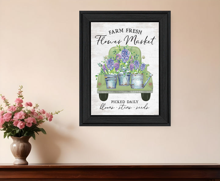 Flower Market Hyacinths Black Framed Print Wall Art