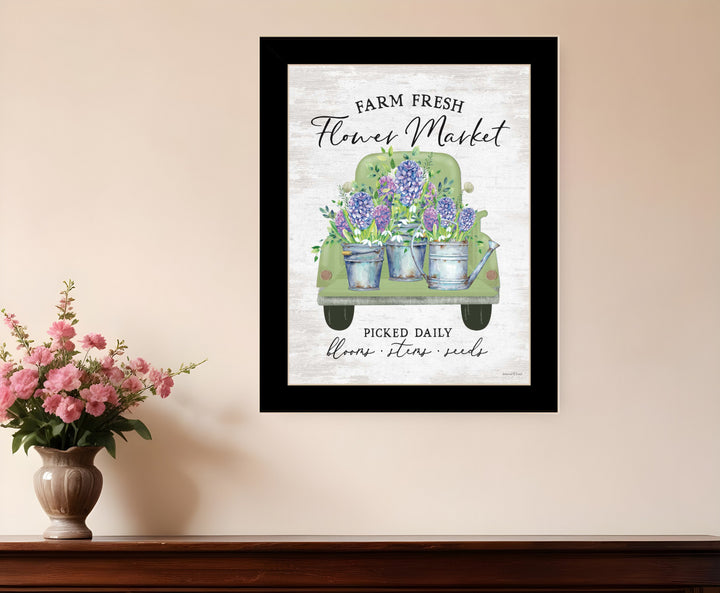 Flower Market Hyacinths Black Framed Print Wall Art