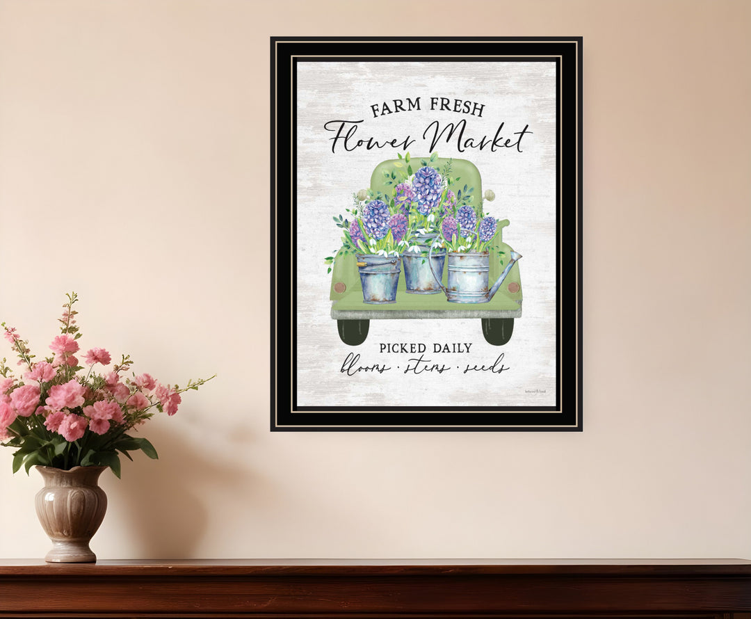 Flower Market Hyacinths Black Framed Print Wall Art