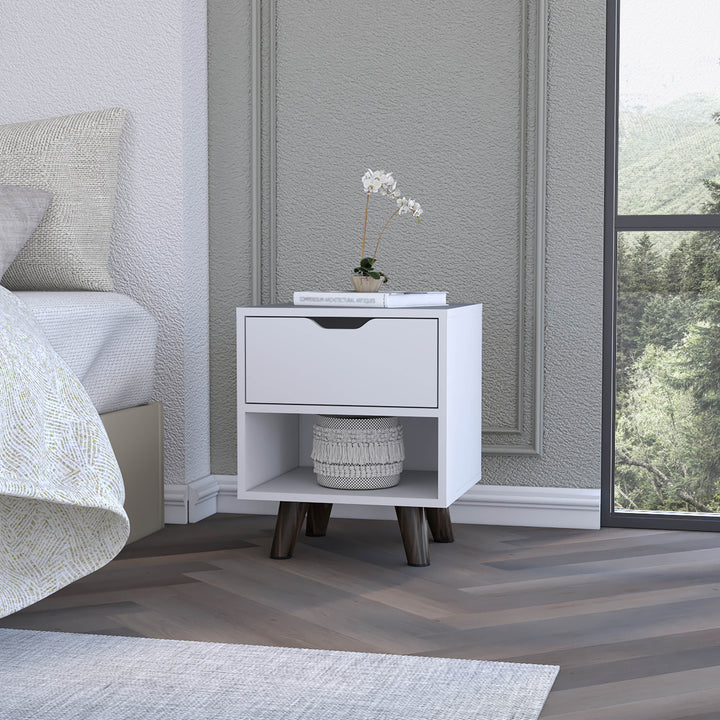 19" White One Drawer Faux Wood Nightstand