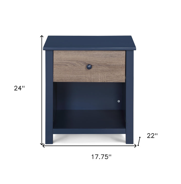 24" Dark Blue One Drawer Nightstand