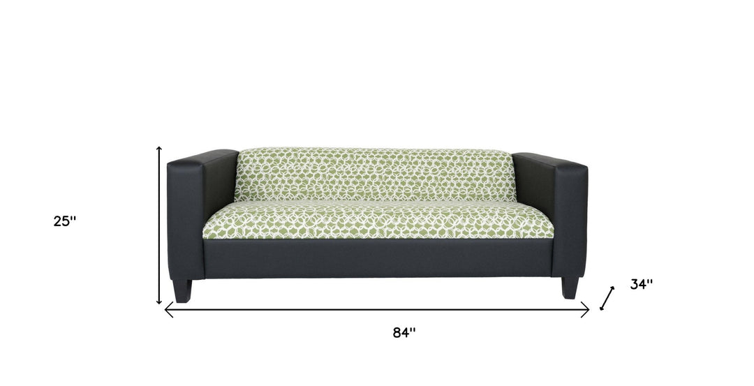 84" Green and White Faux Leather Geometric Sofa With Black Legs