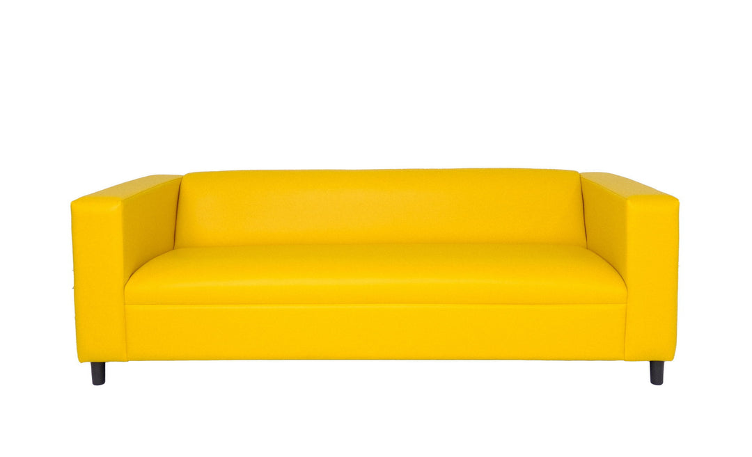 84" Yellow Faux Leather Sofa With Black Legs