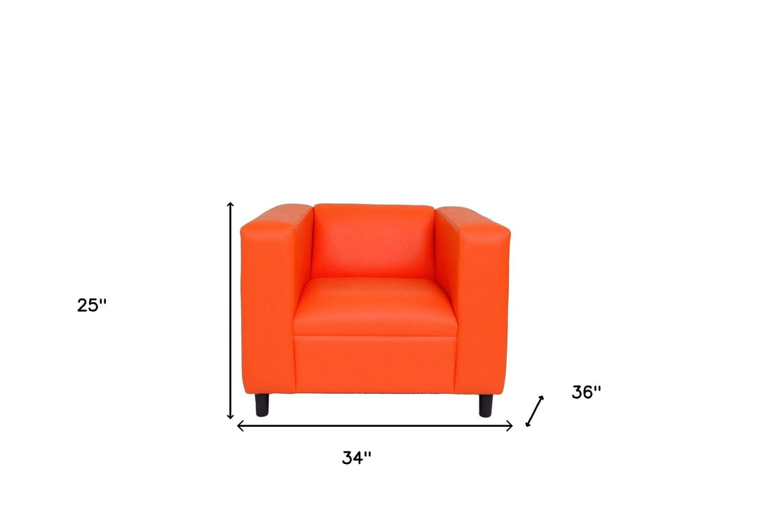 36" Orange And Black Faux Leather Club Chair