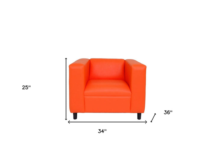 36" Orange And Black Faux Leather Club Chair