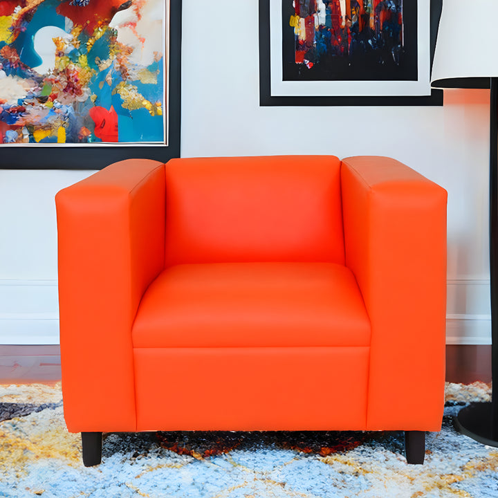 36" Orange And Black Faux Leather Club Chair