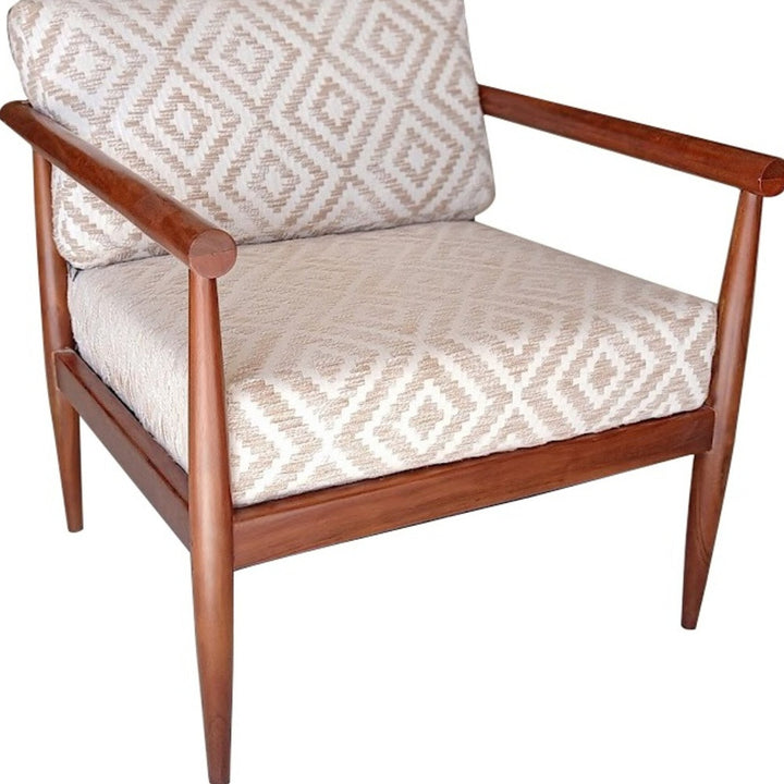 28" Beige And Brown Fabric Geometric Arm Chair