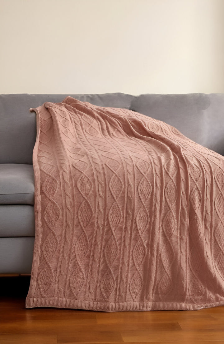 60" X 50" Cream Knitted Acrylic Throw Blanket