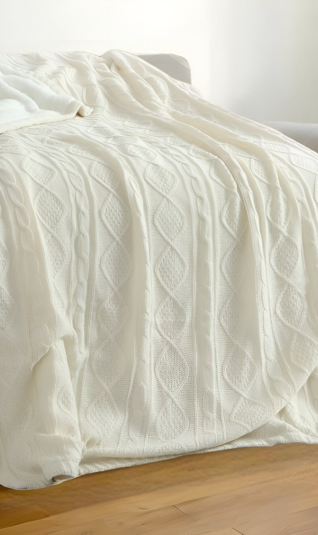 60" X 50" Cream Knitted Acrylic Throw Blanket