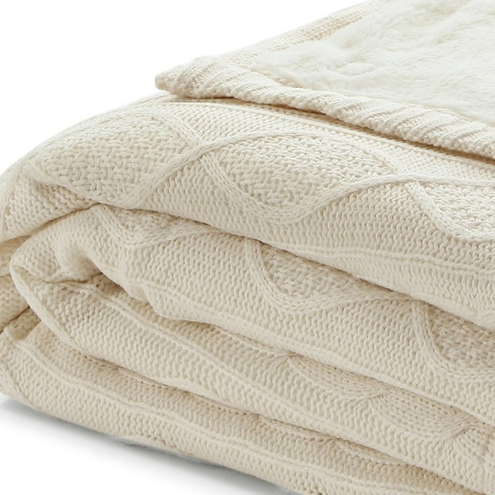 60" X 50" Cream Knitted Acrylic Throw Blanket