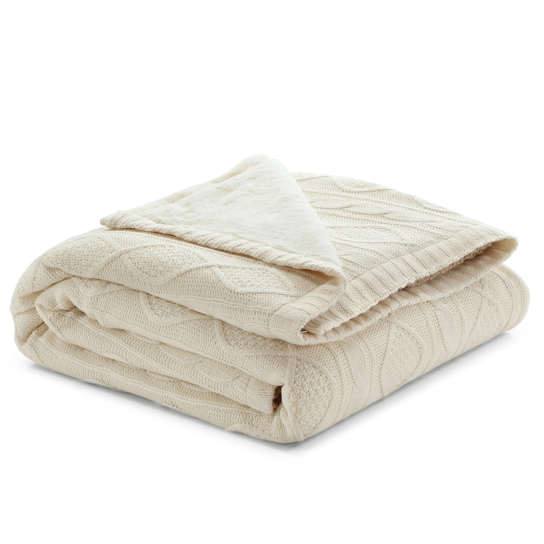 60" X 50" Cream Knitted Acrylic Throw Blanket