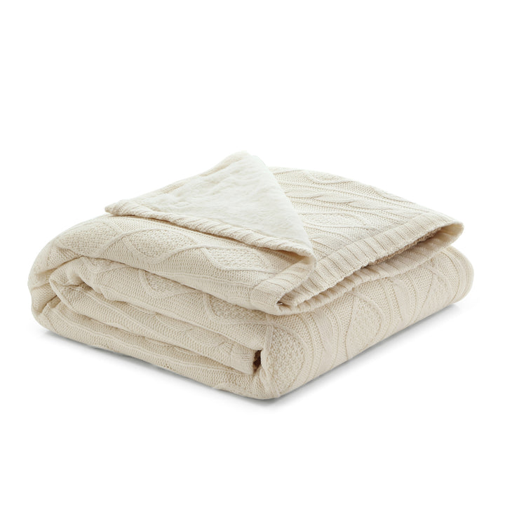 60" X 50" Cream Knitted Acrylic Throw Blanket