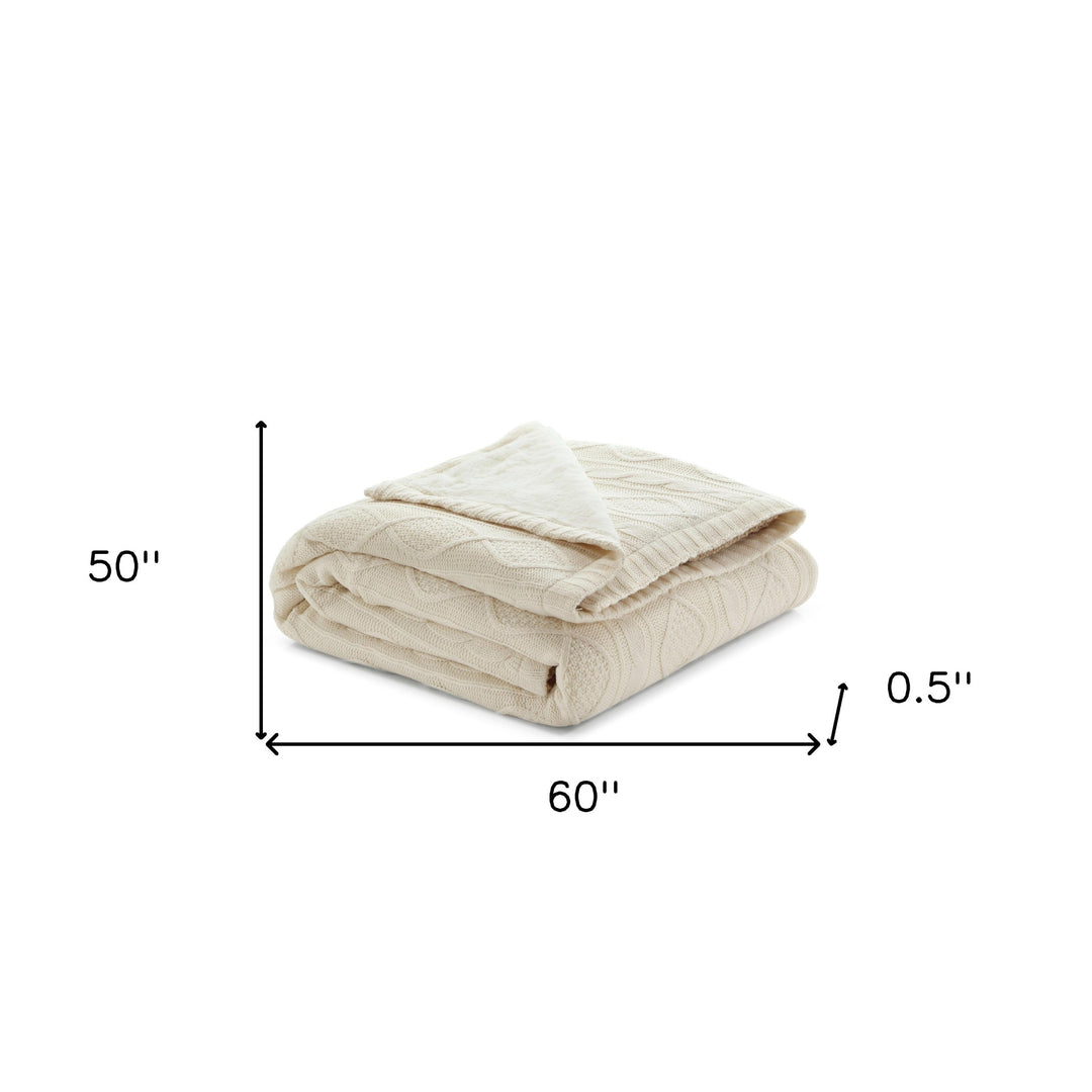 60" X 50" Cream Knitted Acrylic Throw Blanket