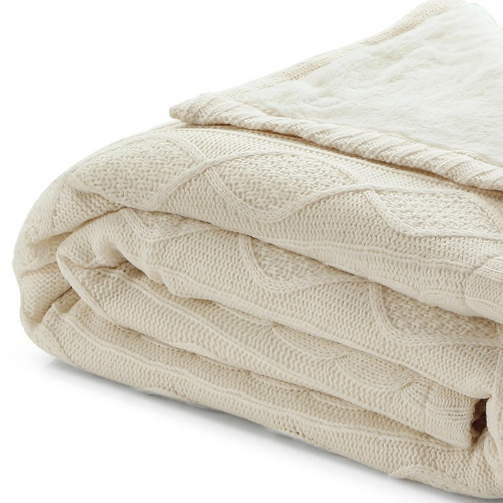 60" X 50" Cream Knitted Acrylic Throw Blanket