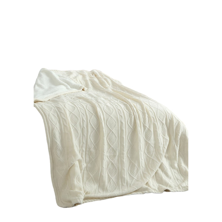 60" X 50" Cream Knitted Acrylic Throw Blanket