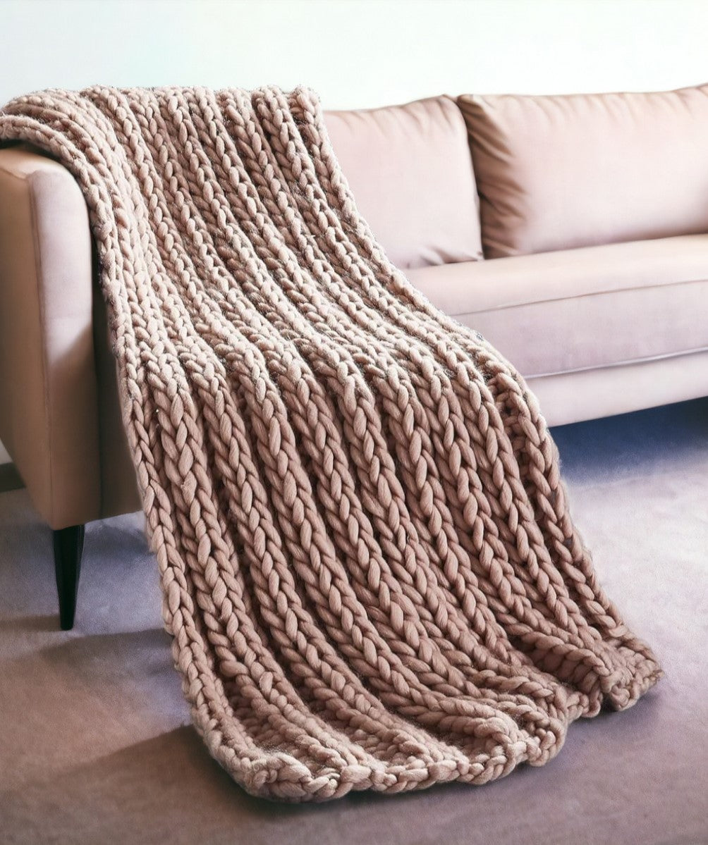 60" X 40" Blush Knitted Polyester Throw Blanket