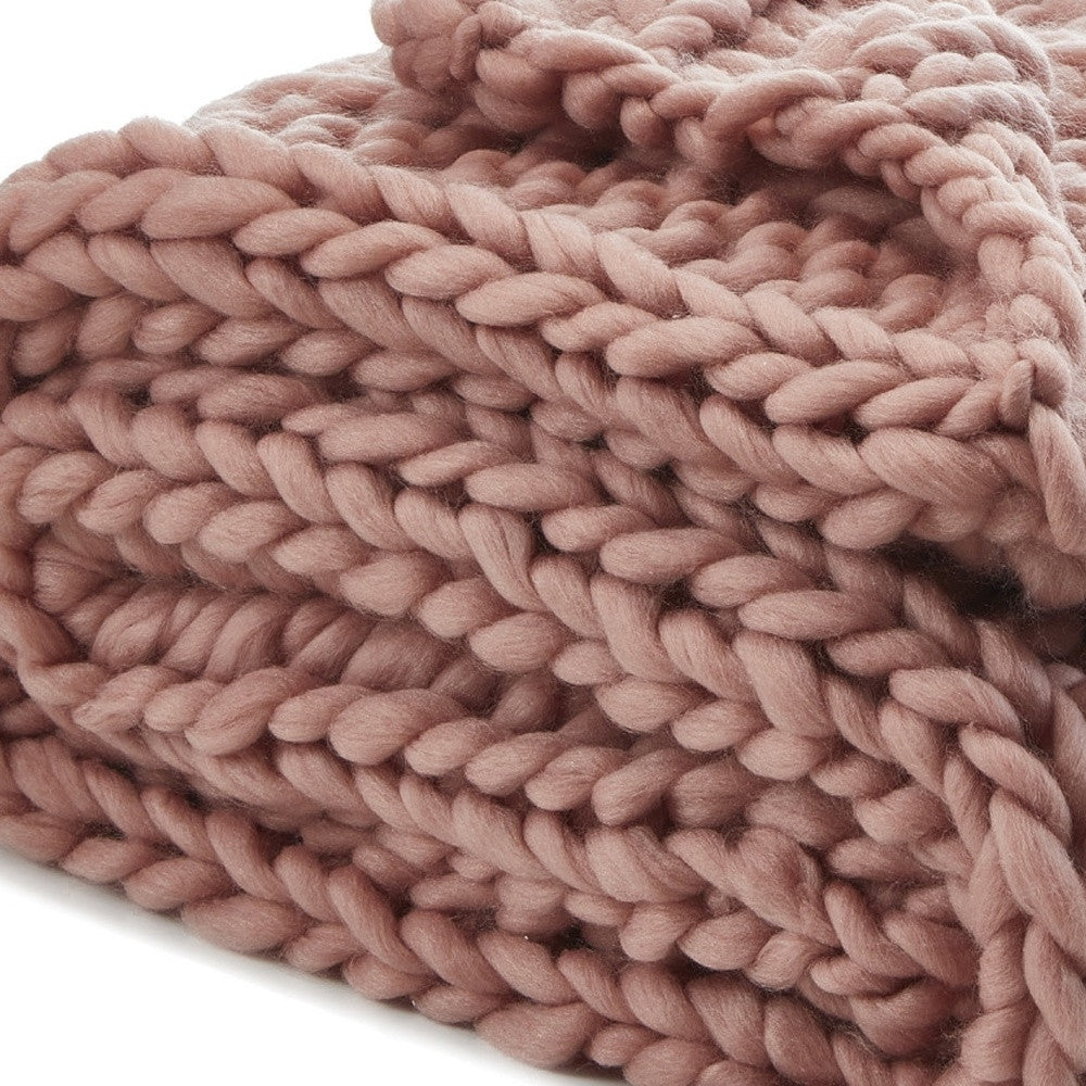 60" X 40" Blush Knitted Polyester Throw Blanket