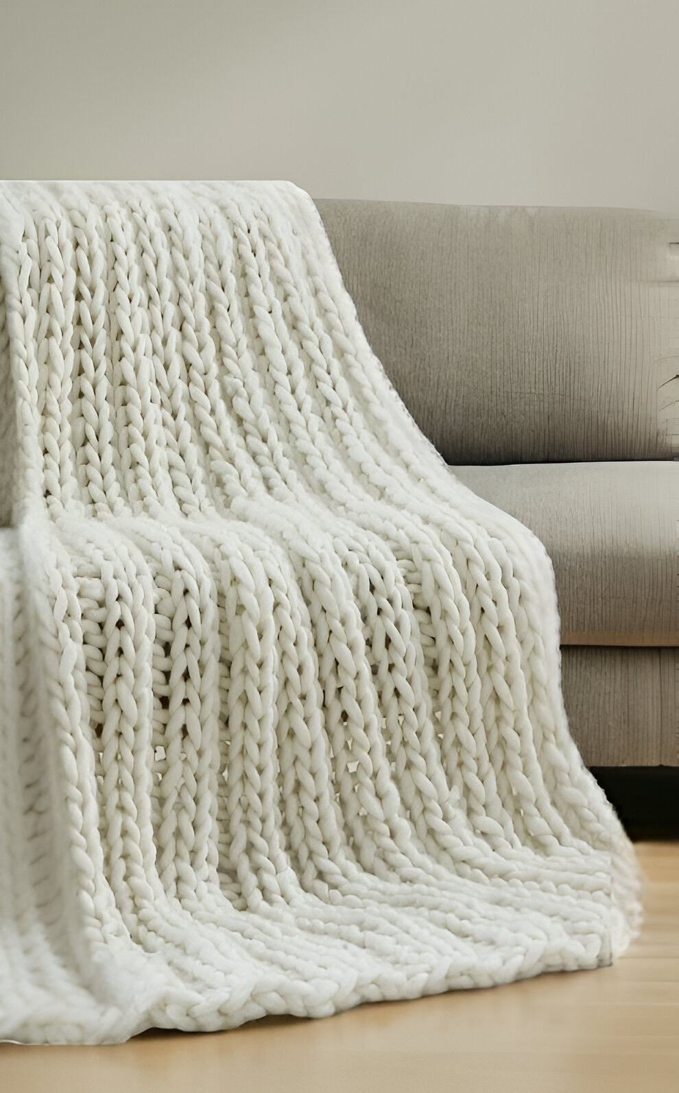 70" X 50" Light Gray Knitted Polyester Throw Blanket