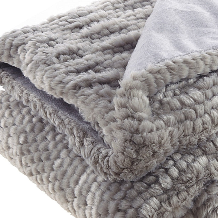 60" X 50" Gray Knitted Acrylic Plush Throw Blanket