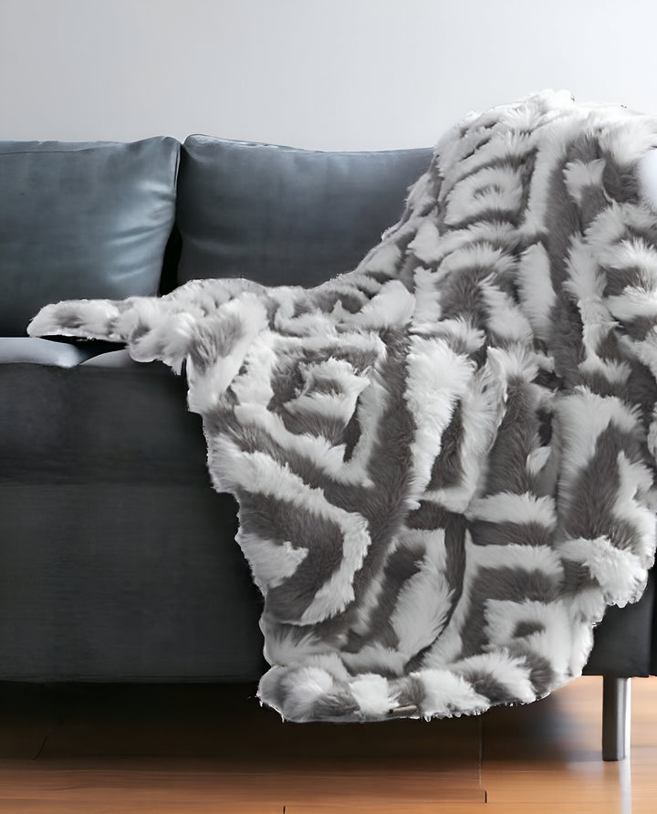 60" X 50" Ivory Knitted Acrylic Geometric Throw Blanket