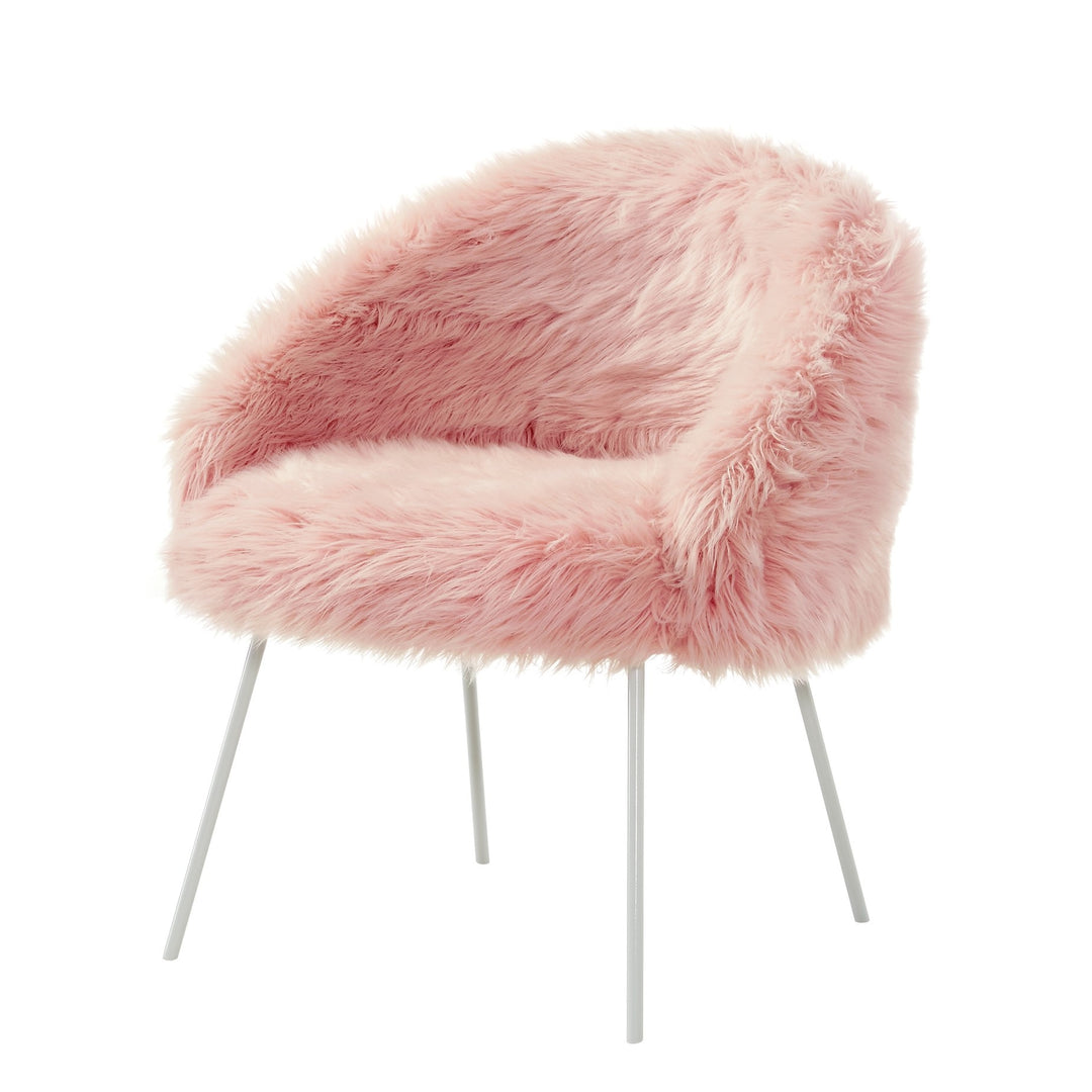 28" Rose And White Faux Fur Arm Chair