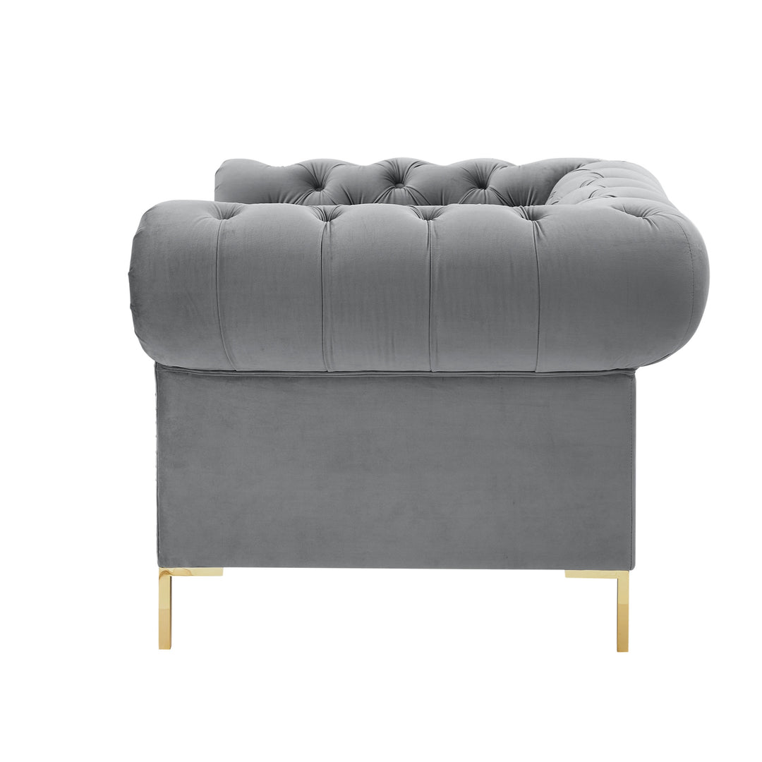 39" Gray And Gold Velvet Tufted Chesterfield Chair