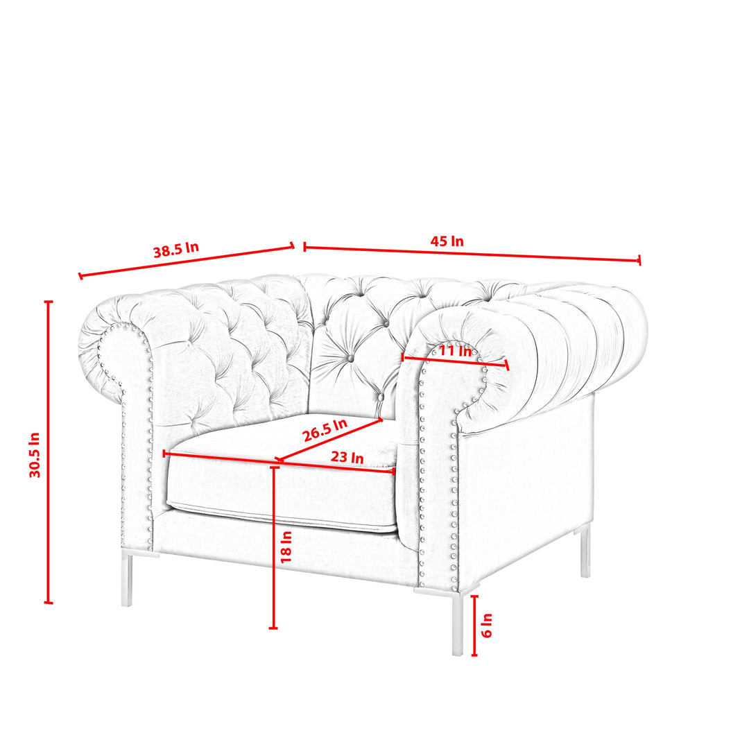 39" Gray And Gold Velvet Tufted Chesterfield Chair