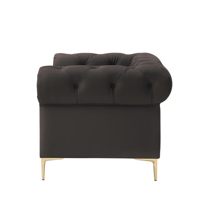 34" Black And Gold Faux leather Tufted Chesterfield Chair